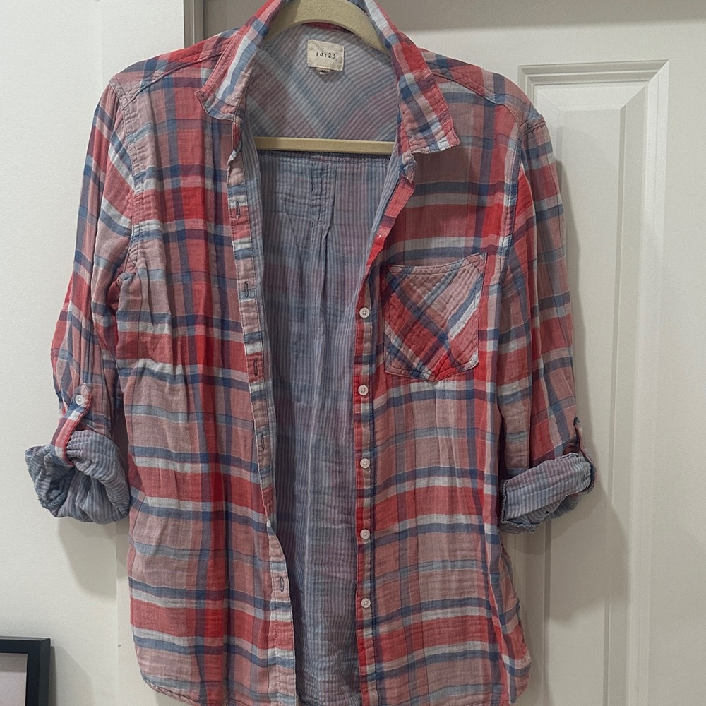Plaid Button Down Shirt - Red and Blue